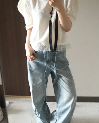 Shoulder puff semi-cropped blouse