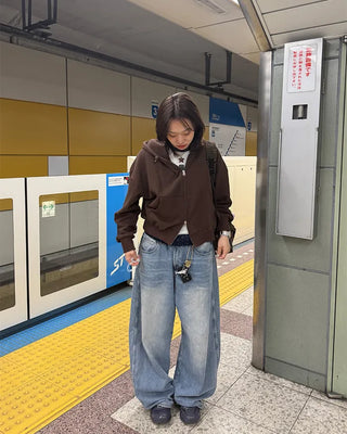 Washed balloon denim pants