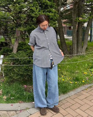 Seersucker check short-sleeved shirt