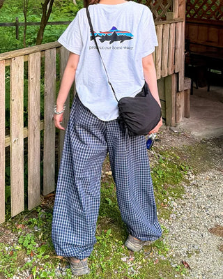 Pintuck Check Banding Pants