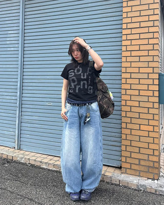 Unbalanced Lettering T-Shirt