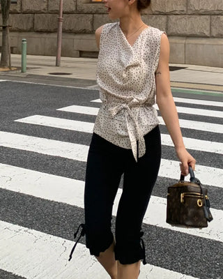 Scarf tie polka dot drape blouse
