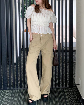 Feminine gathered off-shoulder blouse