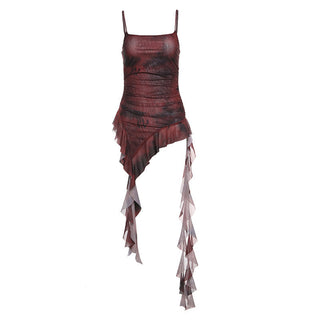 Camouflage ruffle irregular ruched cami top