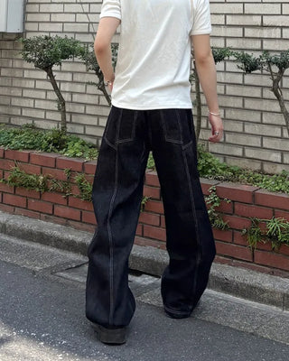Curved stitch wide denim
