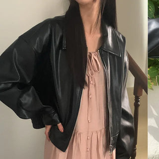 Leather blouson jacket hoodie