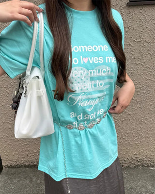 Heart lettering print short-sleeved T-shirt