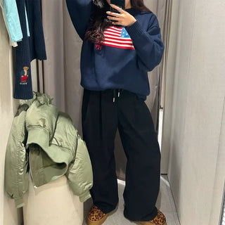 Corduroy strap wide pants