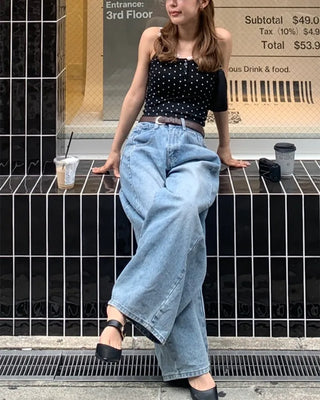 Camisole with polka dot lace cap