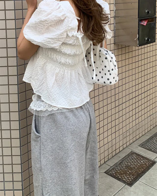 Elastic waist lace detail layered sweatpants