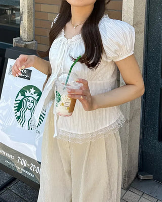 Lace Ribbon Half Blouse