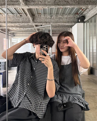(Unisex) Checkered Short-Sleeve Shirt