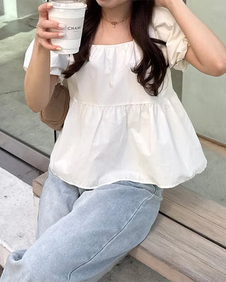 Square neck shirred blouse