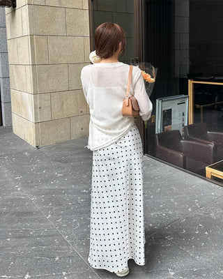 Polka Dot Satin Long Skirt