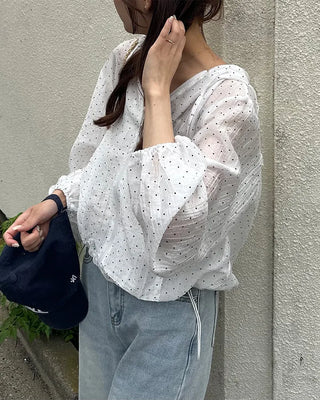 Polka Dot See-Through Frill Zip Hoodie