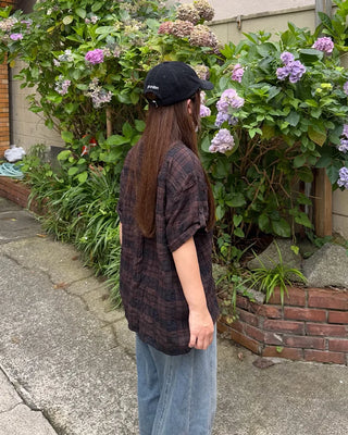 (Unisex) Check Roll-Up Short-Sleeve Shirt
