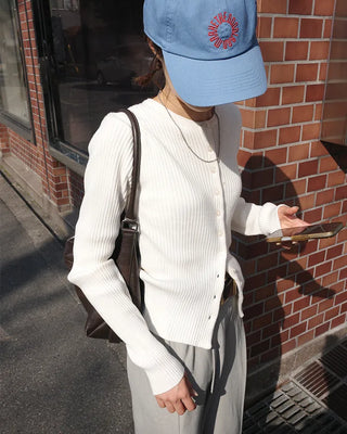 Round neck ribbed knit cardigan
