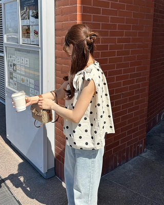Halter neck polka dot blouse