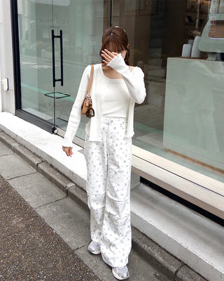 Flower pattern cotton pants