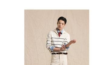 [CULTUM] Half-Zip Striped Cotton Knit Sweater