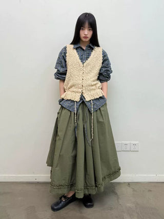 [NEVERSEEZ] Asymmetric Pocket A-Line Pleated Skirt