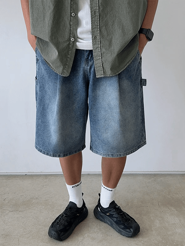 Trill One-Pleat Carpenter Denim Shorts