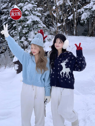 Nordic pattern knit hoodie