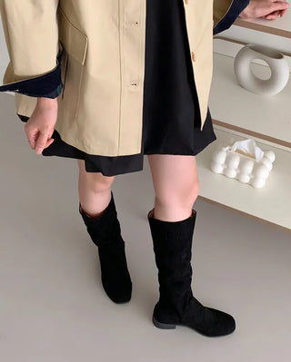 Suede wrinkled slash long boots (2 colors)