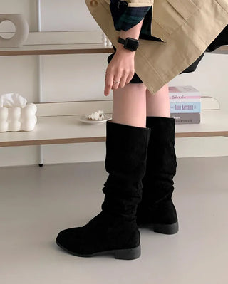 Suede wrinkled slash long boots (2 colors)