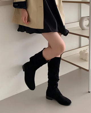 Suede wrinkled slash long boots (2 colors)