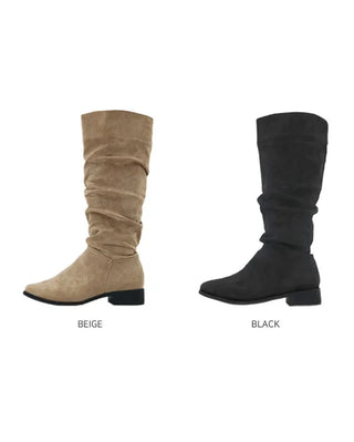 Suede wrinkled slash long boots (2 colors)