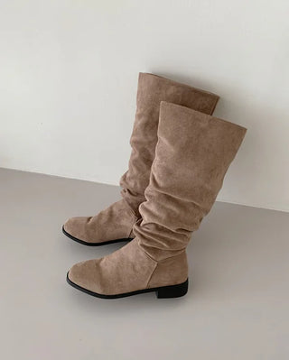 Suede wrinkled slash long boots (2 colors)