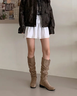Suede wrinkled slash long boots (2 colors)