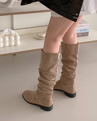 Suede wrinkled slash long boots (2 colors)