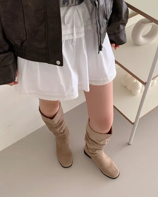 Suede wrinkled slash long boots (2 colors)
