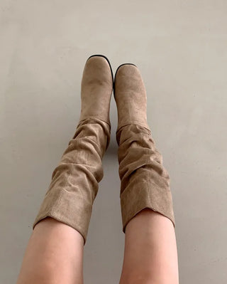 Suede wrinkled slash long boots (2 colors)