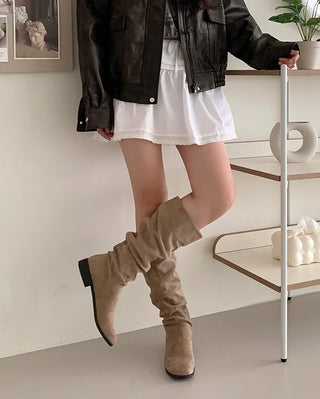 Suede wrinkled slash long boots (2 colors)