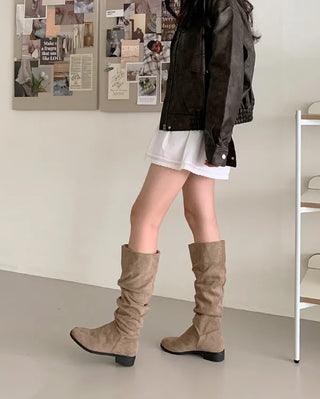 Suede wrinkled slash long boots (2 colors)