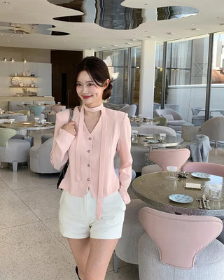 Tie jacket & blouse set