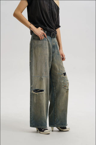 [MASONPRINCE] Repaired Washed Baggy Jeans