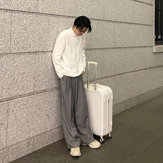 Stitched pintuck wide slacks