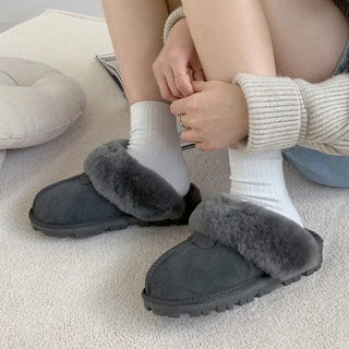 0640 Winter, High-Quality Leather Wool Slippers (2 colors)