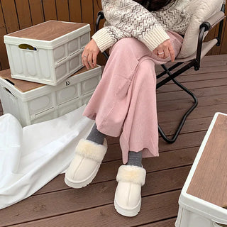 0643 Simple Suede Platform Slippers