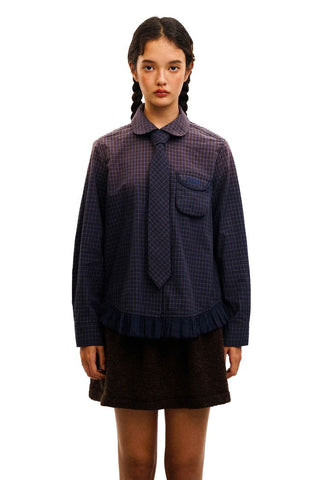 [Moromoro2] Purple Plaid Shirt with Lace  Trim