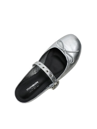 [moromoro2] Leather Bow Ballet Flats