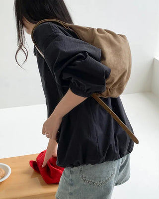 Suede Shirring Mini Tote Bag/Shoulder Bag