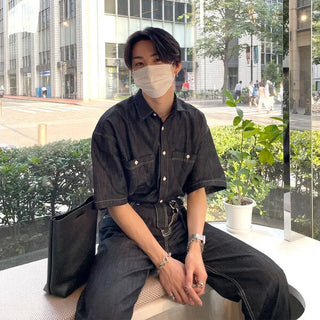 Stitched raw denim shirt