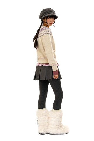 [Moromoro2] Pearl Snowflake Fair Isle Knit  Sweater