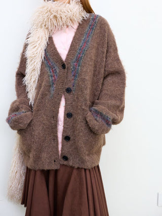 [NeverSeez] Two-Tone Jacquard Knit Cardigan