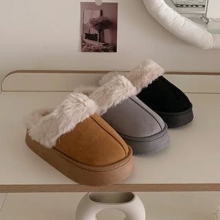 Platform suede fur sandals/slippers